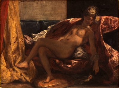 Vrouw met een Papegaai door Ferdinand Victor Eugene Delacroix